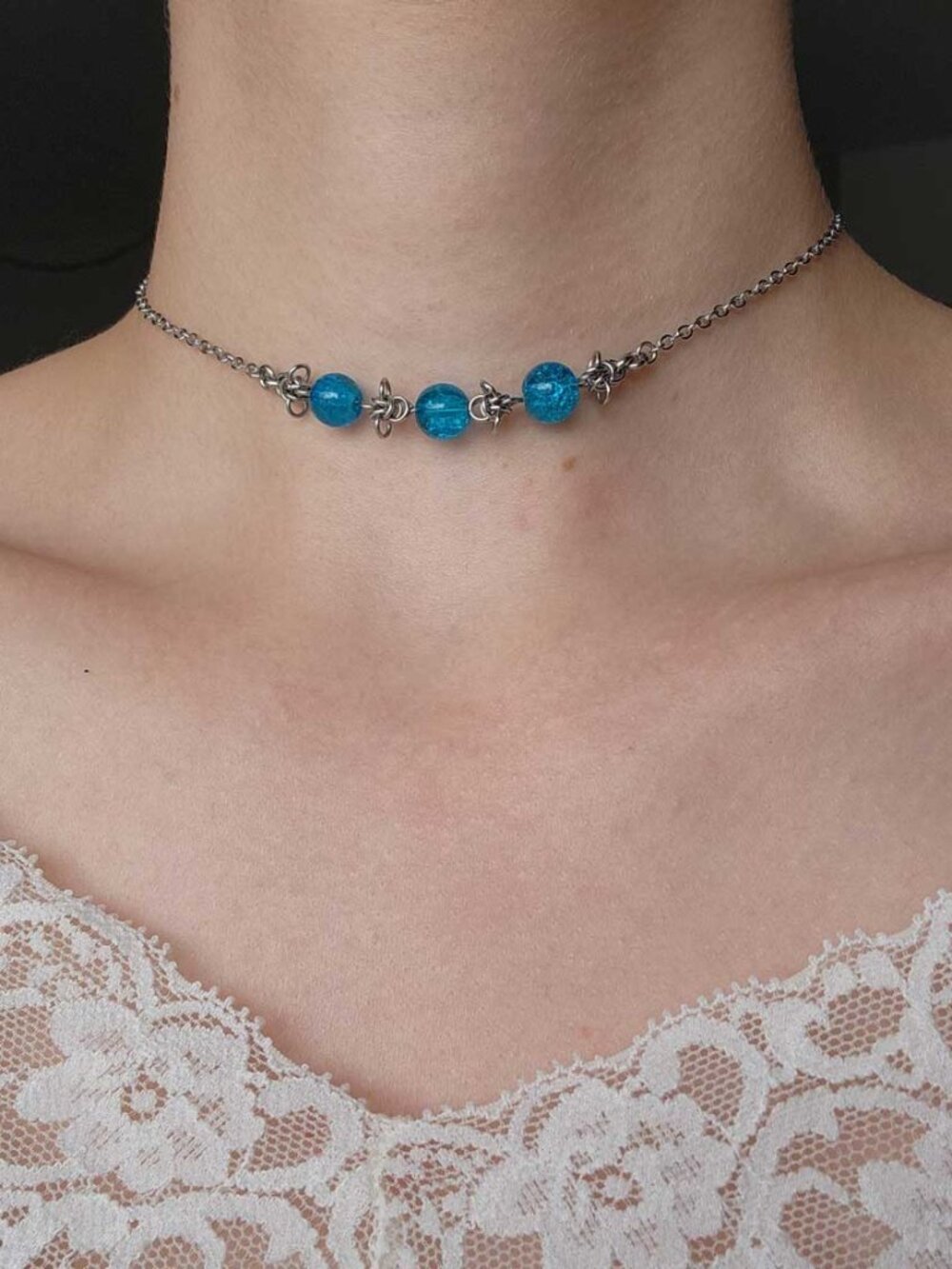 Vintage fairy aqua blue and silver choker necklace